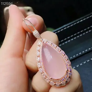 MeiBaPJ Naturlig Høj Kvalitet Pink Big Rose Kvarts Ædelsten Fine Smykker Sæt er Ren 925 Sølv Halskæde og Ring, der Passer til Kvinder