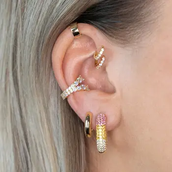 Micro bane cz guld farve classic kvinder smykker guld farverige cz mellemstore hoop øreringe til kvinder