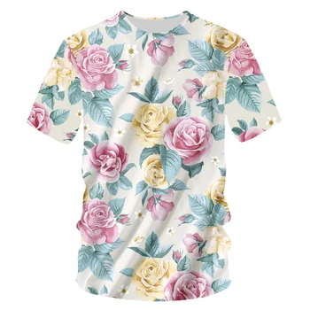 Mode Dame T-shirt til Mænd T-Shirt 3d En Række Af Smukke Blomster Print Hvid Sort t-shirt Unisex Tee Toppe Casual-6XL
