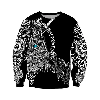 Mode efteråret Hoodie Viking tatoveringer fuld 3D print mænds Sweatshirt Unisex lynlås Pullover casual jakke