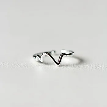 Mode Enkel Åben V-ring Anti-allergi koreanske 925 Sterling Sølv Smykker Bølge Type Temperament Ringe