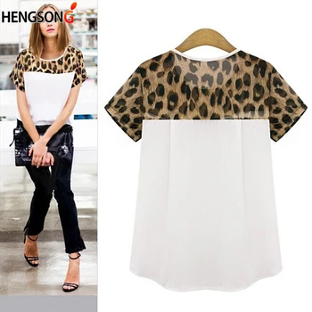 Mode Nye Kvinder Sommer T-Shirt med Leopard Print Patchwork Design Søde Chiffon T-shirt kortærmet Top Kvindelige Casual t-Shirt