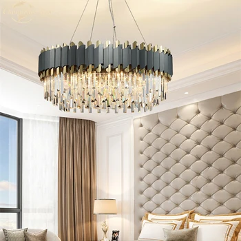 Moderne Luksus LED Krystal Lysekroner Lys til Stue, Soveværelse, Spisestue Rund Rektangel Rustfrit Stål Indendørs Lampe