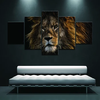 Modulære Lion Plakat Lærred Dyr Male Billeder Kunst 5 Stykker Black Og White Lion Væg Kunst, Indretning Stue HD-Udskrifter
