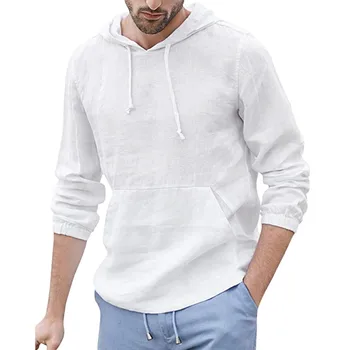 Mænds Baggy Bomuld Hooded Lomme Solid langærmet Retro Shirt, Toppe M-XXXL streetwear hættetrøjer sudadera hombre sweatshirt