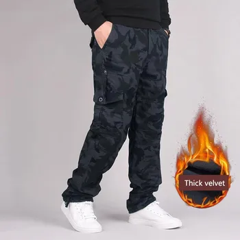 Mænds Vinter Baggy Cargo Bukser Fleece, Varm, Multi Pocket Militære Joggere Straight Bukser Lange Bukser Outwear Sport Pants