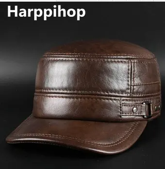 Mænds ægte læder baseball cap, hat helt nye forår ægte okselæder beret caps hatte