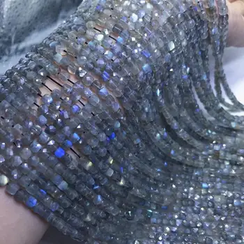 Naturlige Labradorit sten, 4mm høj kvalitet hånd skære firkantede perler kralen for DIY jewellry gøre crystal manualidades