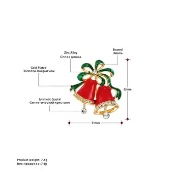 Neoglory Smykker Golden Red Christmas Jingle Bells Brocher til Kvinder, Grønne Bånd Emalje Lag Pin 2020 Nyt Mærke XMAS Gave