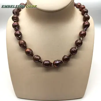 Normal størrelse barok perle halskæde væv kerneholdige flamme bolden form brun og farver lav pris, naturlige ferskvands perle