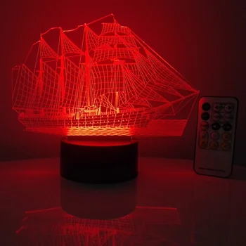 NYE 3D-Lampe Sejlbåd Tabel LED Nat Lys Flerfarvet Tegnefilm Toy Ferie Kreative Gaver til Børn, Soveværelse Dekorative Lys