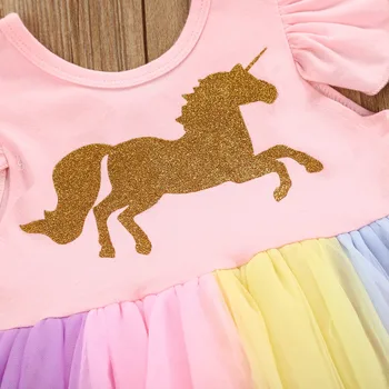 Nyfødte Baby Piger Romper Unicorn Blonder Tutu Flæser Rainbow Kjole Super Sød Buksedragt Spædbarn Børn Bebies Fødselsdagsfest Tøj