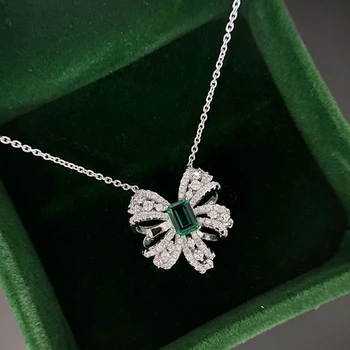 OEVAS Luksus Smaragd Halskæde til kvinder, 925 Sterling Sølv Gnister Fuld Zircon Bue-knude halskæde smykker Gaver