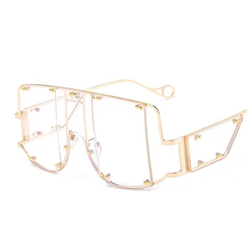 Overdimensionerede Solbriller Kvinder 2020 Luksus Brand Designer Steampunk Solbriller Metal Nitte Firkantede Briller Mænd Spejl Nuancer UV400
