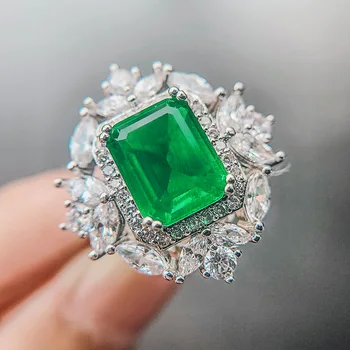 PANSYSEN Sølv 925 Smykker Emerald Simulere Moissanite Gemstone Halskæde, Øreringe og Ring års Jubilæum Smykker Engros