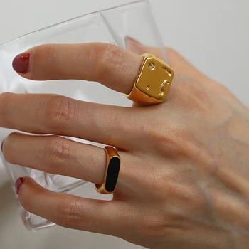 Peri'sBox 3 Designs Sort Emalje Abstrakt Krop Ringe Tekstureret Meteorit Uregelmæssige Ringe til Kvinder Vintage Titanium Stål Ring