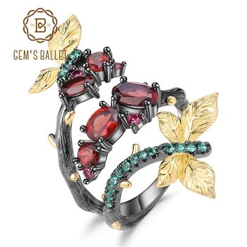PERLE ' S BALLET 1.81 Ct Naturlig Granat Gren Butterfly Ringe til Kvinder Smykker 925 Sterling Sølv Oprindelige Åbne Justerbar Ring