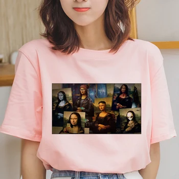 Pink T-shirt Spoof Personlighed Mode Nye Harajuku Monla Lisa Pulp Fiction Print Tshirt Casual Løs Fritids-Kvinder ' s T-Shirt