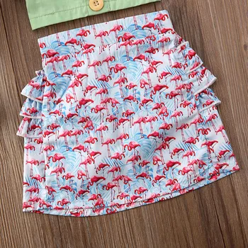 Pudcoco Nyfødte Baby Pige Tøj Solid Farve Rem Afgrøde Flæsekanter Toppe Flamingo Print Nederdel 2stk Udstyr, Tøj Sunsuit Sommer