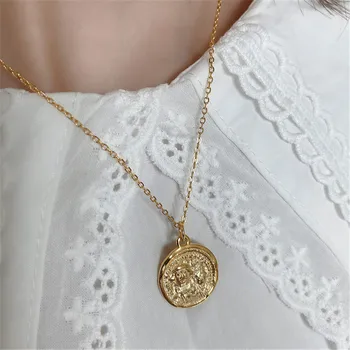 RUIYI Ægte 925 Sterling Sølv Europæiske Og Amerikanske Stil Kvinder Mode Mønt-Vedhæng Smykker Piger King Pince 18K Guld Halskæde