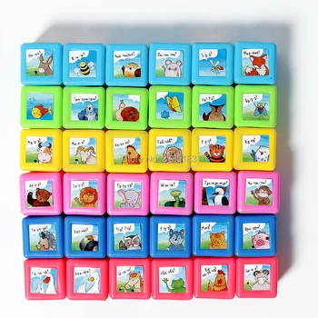 Russisk blok legetøj 36pcs Firkantede terninger med 5 sæt Dyr russiske Alfabet Antal Frugter Mærkat DIY Pædagogisk Legetøj for børn