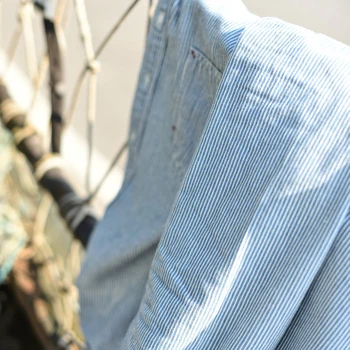 SauceZhan CY-009 Stribet t-Shirt Mænd Chambray shirt langærmet stribet bluse Denim Skjorter Jeans, Skjorter, Vintage Afslappet Slank Pasform