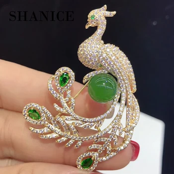 SHANICE Luksus 5A Cubic Zirconia Krystal Elegante Peacock Broche Tørklæde Pin Kvinder Smykker Kjole Tilbehør Scalf Pin Mor Gave