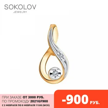 Sokolov guld vedhæng med diamanter, mode smykker, 585, kvinders mandlige, vedhæng til hals kvinder