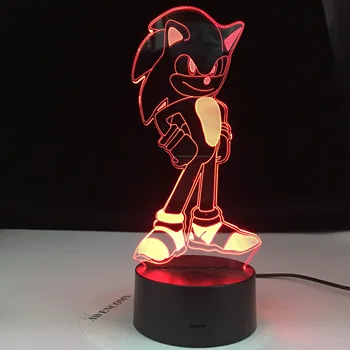 Sonic the Hedgehog Nat Lys ABS Base Med Akryl Lys Borad 3D LED-illusion Kids Soveværelse Tegnefilm bordlampe Ferie Gaver
