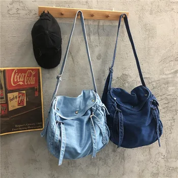 Stor Kapacitet Kvinder Denim Blå Skuldertaske Nye Design Brand Kvindelige Jeans Lærred Tote Tasker Vintage Travel Bag Crossbody