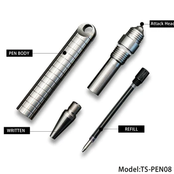 TWOSUN Mini-Titanium Legering Lock-Tasten Ring Pen selvforsvar Personlige Taktiske Multi-værktøj Udendørs værktøj brudt vinduet pen TS-PEN08