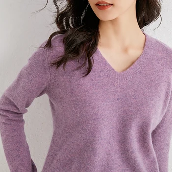 V-hals, blød kvinder sweater i cashmere og uld strikket pullover med lange ærmer kvinders mode pullover