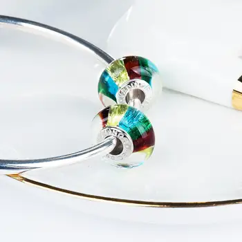Video! Fire-farve sølv folie, glas perler charms 925 Sterling Sølv passer til armbånd & Armbånd til Kvinder Smykker VDLL022