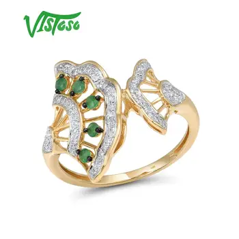 VISTOSO Guld Ring For Kvinder Ægte 14K 585 Guld Ring Magic Emerald Funklende Diamant Engagement Jubilæum Fine Smykker