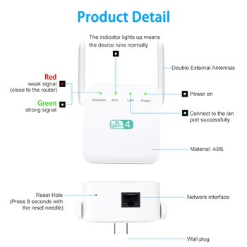 Wireless Wifi Repeater Wifi Long Range Extender Wifi Signal Forstærker, 300 Mbps Wi-fi-Booster Wi-fi Repeater 802.11 N-adgangspunkt