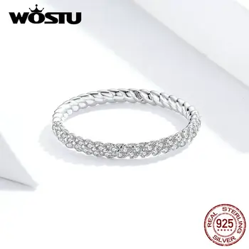 WOSTU Ægte 925 Sterling Sølv Enkelt Ringe Til Kvinder Hot Salg Mousserende Zircon Ringe Gøre Mode Smykker FIR624