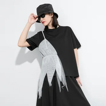 XITAO Falske To-delt T-Shirt Mode Nye Kvinder Sommer Patchwork Pullover Plisserede Gudinde Fan Afslappet Stil Løs Tee GCC3660