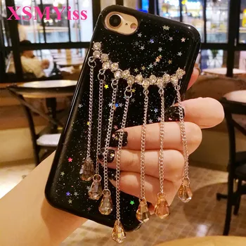 XSMYiss stjernede Phone Case for iPhone X XS ANTAL XR Bling Luxury Rhinestone Kæde Dække Tilbage Kvast Case til iPhone 6S 7 8 PLUS