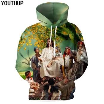 YOUTHUP Nye 3d-Hættetrøjer Til Mænd, Kvinder Gud 3D-Print Hætteklædte Hættetrøjer Jesus Sweatshirt Unisex 3d-Pullover Cool Plus Size Toppe Outwear