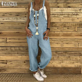ZANZEA 2021 Sommeren Pantalon Kvinder Overalls Vintage Bomuld Jumpsuits Playsuit Kvindelige Harem Bukser Pantalon Plus Size Rompers S-5XL