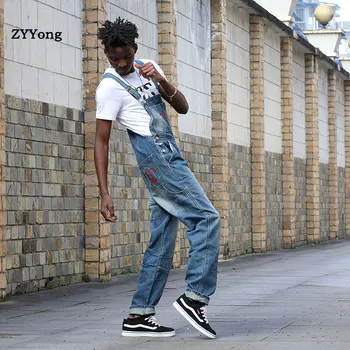 ZYYong Stilfulde Mænds Jeans Jumpsuit Behageligt og Løstsiddende Hip-Hop Street Tøj Mænds Bukser Denim Overalls Overalls Mænds Seler