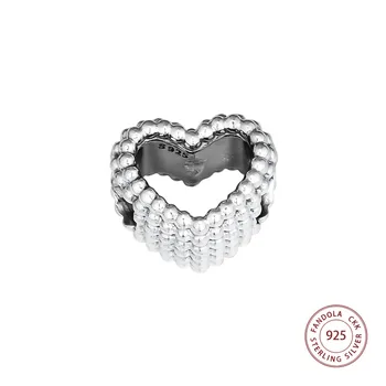 Ægte 925 Sterling Sølv Beaded Hjerte Charms Perler til smykkefremstilling Passer Oprindelige Armbånd Bijoux Femme