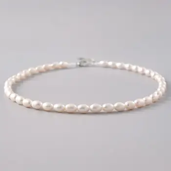Ægte Ferskvands Perle Halskæde til Kvinder Gave Håndlavede Perler 6mm Hvide Ris Perle Halskæde Mode Smykker Længde 39mm