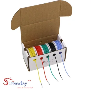 30AWG 50m Fleksibel Silicoone Wire Kabel 5 farve Mix max 1 pakke Elektrisk Ledning Fortinnet kobber DIY