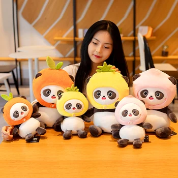 Candice guo Q plys legetøj dejlige tegnefilm dyr panda fruit hat ananas, appelsin, fersken blød dukke pude fødselsdag Julegave