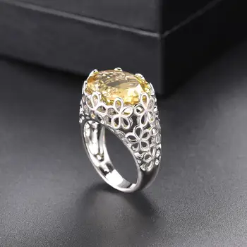 Hutang 8.60 ct Lemon Kvarts Ring Naturlig Gemstone 925 Sterling Sølv Ringe Fine Elegante Smykker til Kvinder Gave Ny