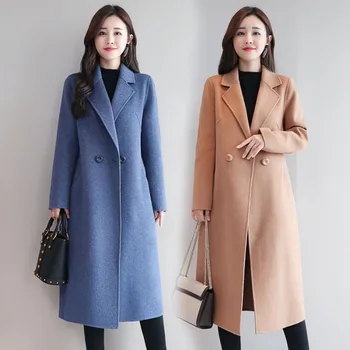 Mazefeng Vinter Elegant Uld Blanding Koreanske Kvinder Lange Frakker, Mode, Vintage Minimalistisk Uldne Frakke Kamel Oversize Outwear