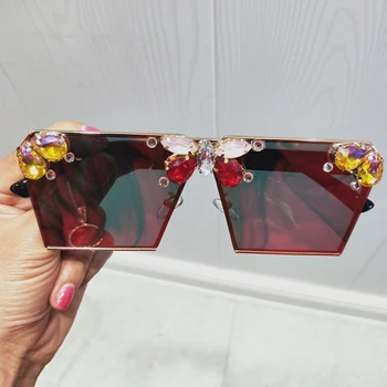 Monique 2018 mode solbriller kvinder luksus farverige glasperler spejl pink solbriller nuancer damer uv400 Tilbud Kvinders /