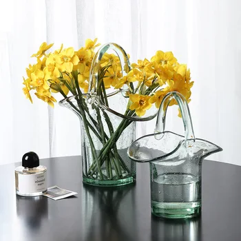 Nordiske Kreative Indkøbskurv Glas Vase Gennemsigtig Pose Dekoration Enkel Hydroponiske Blomst Arrangement Vase Bord Dekoration