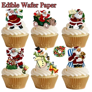 Santa Claus Form Spiselige Wafer Cupcake Toppers, Pre-Cut,Julefrokost Kage/Cupcake Kreativ Dekoration-Værktøjer